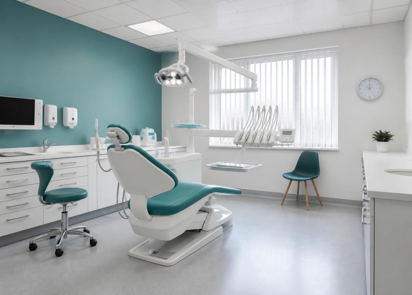 Empty dental surgery treatment room with dental chair